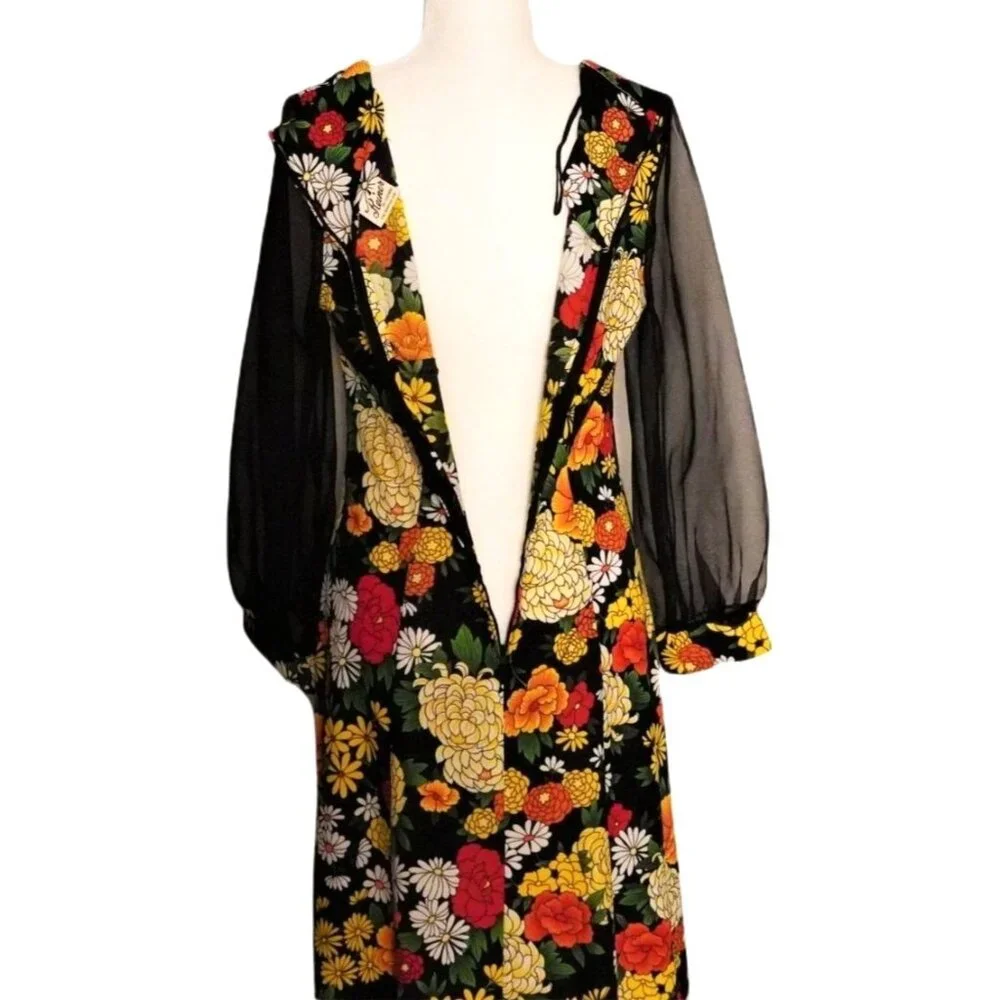 Vintage Bohemian Reiner Size 8 Maxi Floral Print Sheer Sleeves Retro Chic Queen - Picture 12 of 16